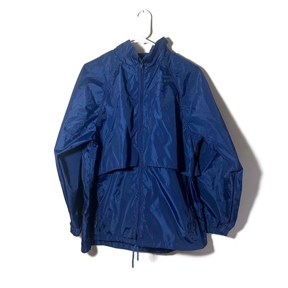 Eddie Bauer Blue Windbreaker Jacket with Hidden Hood Size Large - Picture 1 of 9